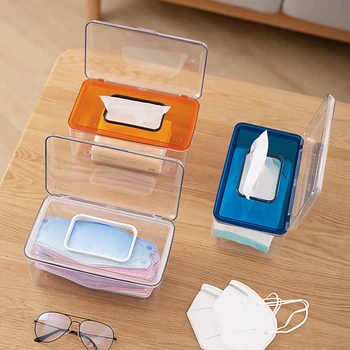 Прозрачна кутия за съхранение на маски, кутия за салфетки за всекидневна, Модерна проста кутия за съхранение на салфетки С пружина Изображение 2