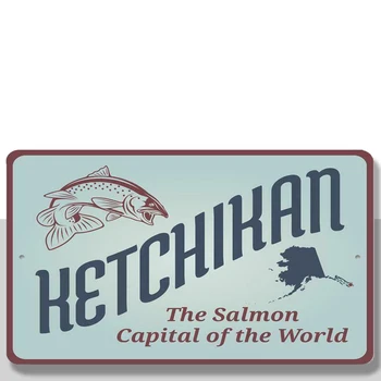 Ketchikan - добрата сьомга столица на света, Знак морски дарове, Алуминиев знак сьомга