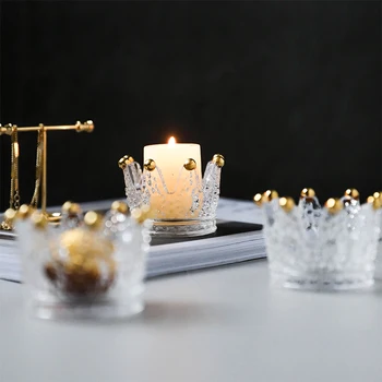 Креативна короната свещници перлено бял свещник стъклен Малък свещник сватбени централните трапезни свещи декорация на дома