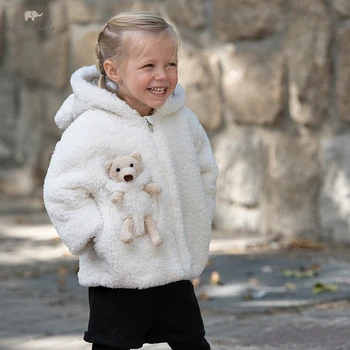DB18906 дейв bella/ зимно модно палто с качулка и шарките от анимационен филм за малки момичета, детски блузи за момичета, връхни дрехи за деца