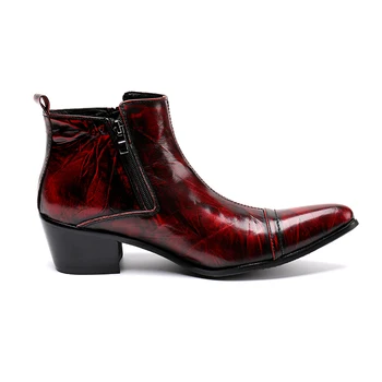 Batzuzhi/кожени мъжки обувки на ток 6,5 см, за мъже модела обувки с остър бомбе, мъжки червените булчински обувки на висок Ток, Botas Hombre Изображение 2