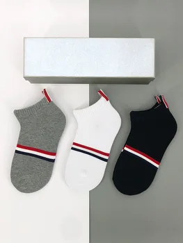 3 чифта чорапи от туберкулоза, мъжки дезодоранти, абсорбиращи потта, дишащи спортни тенденция на тънки женски короткоствольные шарени чорапи с нисък покрив