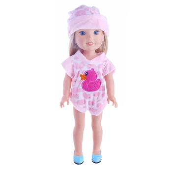 LuckDoll Най-сладък Подарък Сладка розова Пижама с патица + Шапка за 14,5 инча Wellie Wisher аксесоари за кукли