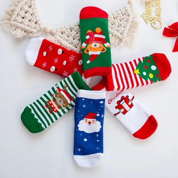 6 Двойки коледни чорапи За малки Момичета и Момчета, Детски Чорапи, Детски Хавлиени Чорапи с Снежинкой, Лосем, Дядо Коледа, Коледа Мече, Подарък Неща