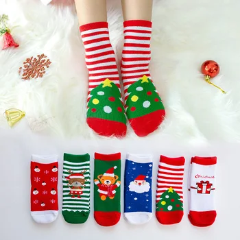6 Двойки коледни чорапи За малки Момичета и Момчета, Детски Чорапи, Детски Хавлиени Чорапи с Снежинкой, Лосем, Дядо Коледа, Коледа Мече, Подарък Неща Изображение 2