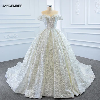 J66942 Jancember Блестящо Сватбена Рокля на Принцеса С открити Рамене, Расшитое Пайети, Vestidos De Noiva 2020