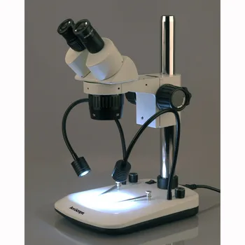 AmScope доставя Настолна поставка за микроскоп с вграден двоен осветителем Gooseneck Изображение 2