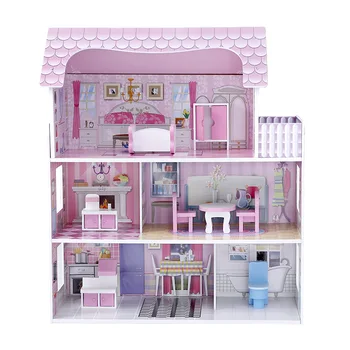 2021 Горещи Продажба На 3 Етажа Момичета Направи Си Сам Играят Ролеви Игри Детски Дървени Куклени Къщи За Момичета