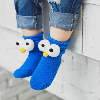 1 Чифт Детски Зимни 3D Топли чорапи с голямо Око, Модни Памучни Обикновена Дишащи Чорапи за Бебета, модни Сладки Чорапи за момичета и момчета