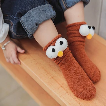 1 Чифт Детски Зимни 3D Топли чорапи с голямо Око, Модни Памучни Обикновена Дишащи Чорапи за Бебета, модни Сладки Чорапи за момичета и момчета Изображение 2