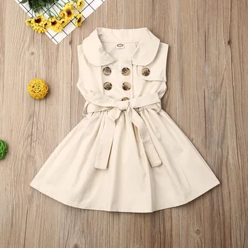 Pudcoco/ най-Новите модни дрехи за малките момичета, Однотонное рокля без ръкави с копчета, празнична есента рокля на принцеса, от 1 до 6 години