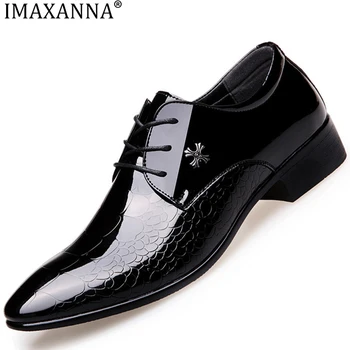 IMAXANNA/ мъжки бизнес официалната кожени обувки в корейски стил, ежедневни обувки с ниски берцем, удобна и износостойкая обувки за сватбен банкет