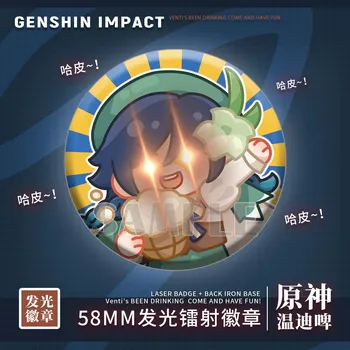 Аниме Genshin Impact Venti Cosplay Метална Led Светкавица Икона Пуговица Брошка Игла За Събиране На Подаръци Дрехи Декор Подаръци