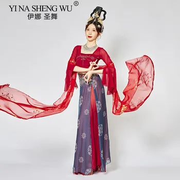 Китайски Класически Танцови Облекла С Широк Ръкав За Жени, Китайското Традиционната Рокля Hanfu, Блуза, Дълга Пола, Дрехи За Изпълнения Изображение 2