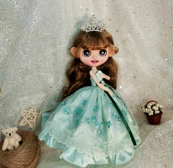 Рокля Blythe 1/6 Мятно-зелена рокля, с корона на 30 см от плат за играчки bjd (подходящ за Pullip, Ob24, Licca)