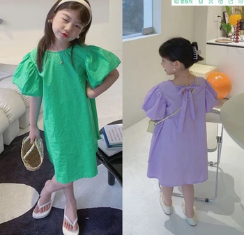 Търговците на дребно 2022 Лятото Виолетово-Зелена Рокля За Малки момичета, Детски Сладък Дрехи Принцеса от 2 до 6 години