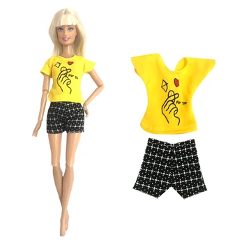 NK 1 бр. стоп-моушън Облекло Жълта Риза и Черни Панталони, Панталони с Модерна Пола за Кукли Барби Аксесоари, Детски Играчки Кукли