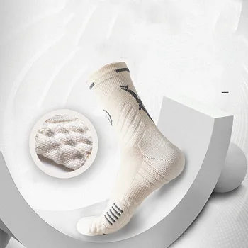 Мъжки Баскетболни Памучни Чорапи За Екипажа, Дебели Чорапи с хавлиена Кърпа, Дамски Топли Зимни Дишащи Спортни Къси Чорапи-Тръба