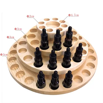 Шкаф кръг рафтове въртящ се дисплей ръчно изработени дървени за сортиране на бутилки с етерично масло багаж или козметичната медицина Изображение 2
