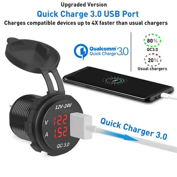 Нов QC 3,0 USB Зарядно Устройство за Изход, Изход Цифров Волтметър Амперметър Мониторинг За Кола Лодка на Морската Rv Мотоциклет Изображение 2