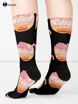 Natural Light Natty Naturdays Чорапи с Лого във формата на Кръг с Фламинго, Мъжки Чорапи-чехли, Унисекс, Чорапи За Възрастни, Юноши, Младежи, Високо Качество, Изкуство