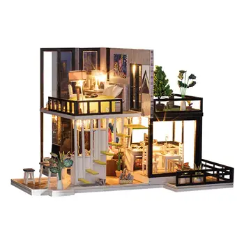 Занаяти 1/20 Дървена Куклена Къща САМ Модерен Голяма Къща 3D Пъзели Комплект за Подарък