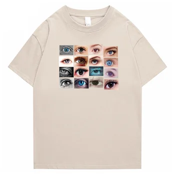 2022 Мъжки Хип-хоп Градинска Тениска С Принтом Eyes World Графична Тениска Памучен Ежедневни Тениска Летни Блузи С Къс Ръкав Тениски Черен Изображение 2