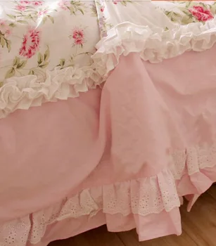 Луксозен комплект спално бельо принцеса, розов цвят, с цветен модел, пълен комплект спално бельо twin queen, на европейското романтично, модерно спално бельо, памучен панталон, калъфка за възглавница, чаршаф