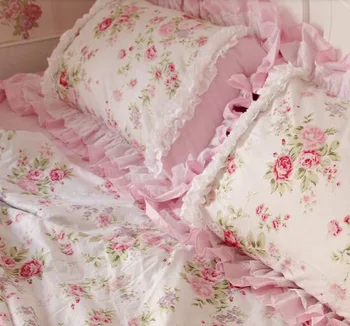 Луксозен комплект спално бельо принцеса, розов цвят, с цветен модел, пълен комплект спално бельо twin queen, на европейското романтично, модерно спално бельо, памучен панталон, калъфка за възглавница, чаршаф Изображение 2
