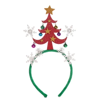 449B Коледна Панделка За Коса Коледно Дърво Превръзка На Главата Със Звезда Коледна Снежинка с Превръзка На Главата Коледна Камбанка Превръзка На Главата Пайети Изображение 2