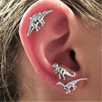 Модерни Обеци-карамфил за уши, Набор от метални украси в стил на динозаврите с животни, Креативни Бижута За Жени, Подарък 1 комплект (3 чифта/комплект)