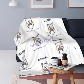 Kawaii Японското аниме Скелет Ramen - Котка Ramen Каре Чаршафи За легло, одеяло На дивана, Декоративна решетка Изображение 2