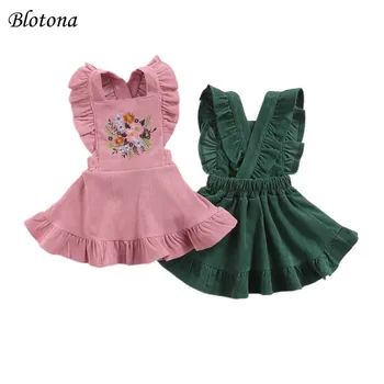 Blotona/ Ежедневни Вельветовая пола на подтяжках с волани за новородени момичета, Винтажное Принцеса рокля трапецовидна форма с цветна бродерия, 3 м-3 години