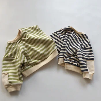 2021 Пролет и есен Нов Лесен Шарени Памук Мека Детска Риза с Фигура на прилеп, Детска Корейската риза Пуловер с дълги ръкави