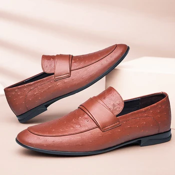 2022 Модерен мъжки лоферы; Ежедневни Модельная Обувки От естествена Кожа, Мъжки Благородна Удобни Обувки в стил Дерби На Равна подметка; Обувки За Шофиране За Мъже Изображение 2