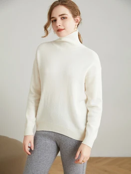 Дебели вълнен пуловер с висока воротом, женски есенно-зимния пуловер, пуловер с дълги ръкави, свободна и тънка вълнена долна риза