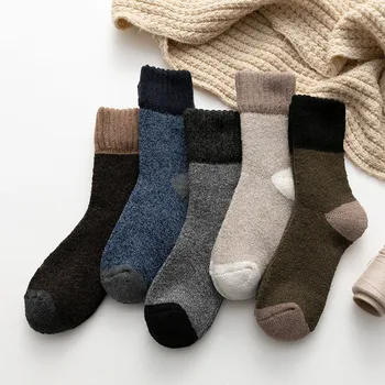 10 бр. = 5 двойки/лот, мъжки чорапи памук, зимни дебели топли вълнени обикновена Ежедневни Чорапи, Коледни подаръци, чорапи за Нова Година