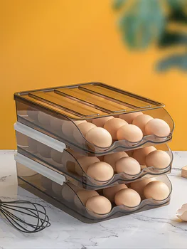 Хладилник Кутия За Съхранение на Яйца с Кухненски Хладилник Потребителска Кутия за Съхранение на Пресни Продукти, Автоматично Попълване на Пластмасови Плъзгащи Кутии За Яйца