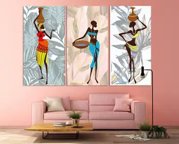 Монтиране на Произведение на Изкуството В Африканския Стил, Дамски Модел, Плакати Върху Платно, Комплект от 3 теми, Декорация на Дома, Модулен Модел, HD... Изображение 2