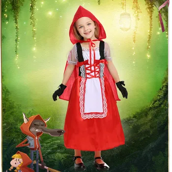 Момичета приказка за Червената Шапчица Косплеи Деца Хелоуин Аниме Костюми Детски Пурим Етап изпълнение на Маскарадните вечерна рокля Изображение 2